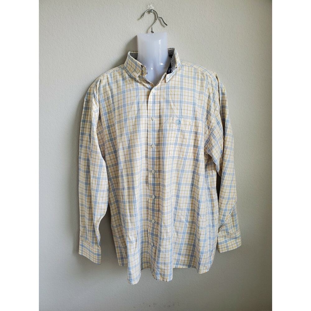 Used Wrangler Men's Blue and Yellow Plaid Button Down Shirt Size XL 100% Cotton